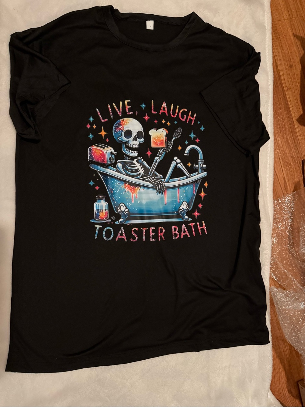 Halloween Skeleton Live, Laugh, Toaster Bath Black Graphic T-Shirt